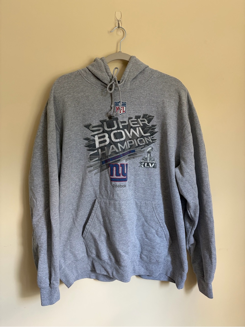 Reebok Gray New York Giants Super Bowl Champion Crewneck Hoodie